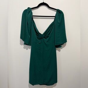 Emerald Green Draped V-Neck Women’s Romper Dress